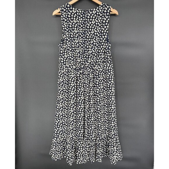 J.Crew Womens Floral Printed Tiered Midi Dress Size 12 Navy White Preppy Classic - Picture 2 of 8